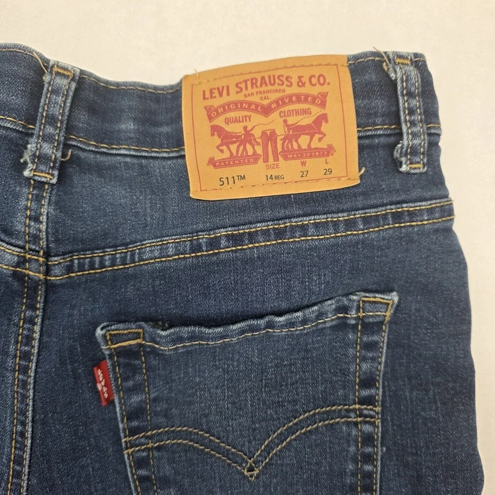 Levi Strauss Boys 511 Slim Jeans Blue Size 14 Regular 27x29 Adjustable Waist